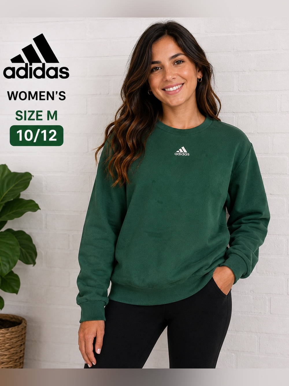 Adidas Women’s Green Crewneck Sweatshirt Size M 10/12 Logo Pullover casual